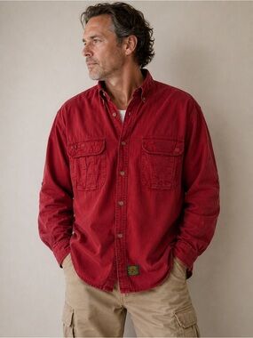 Camel Trophy Adventure Wear Vintage Safari Shirt Long Sleeve - Size XXL - Red